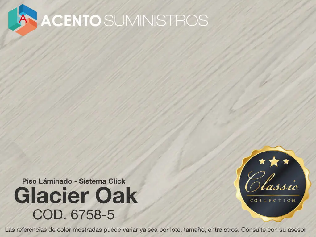 Piso láminado aquatech glacier oak codigo 6758 Color gris Acento Suministros