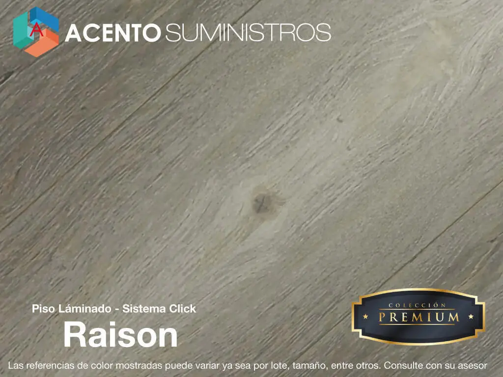 Piso láminado con sistema click, piso color gris Raison en colección Premium
