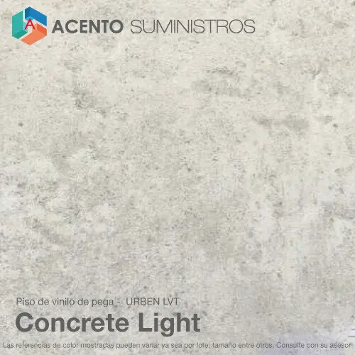 Piso vinilico de pega LVT Urben Concrete Light Acento Suministros Piso vinilico de pega LVT Urben Concrete Light tipo baldosa y tipo SPC Acento Suministros