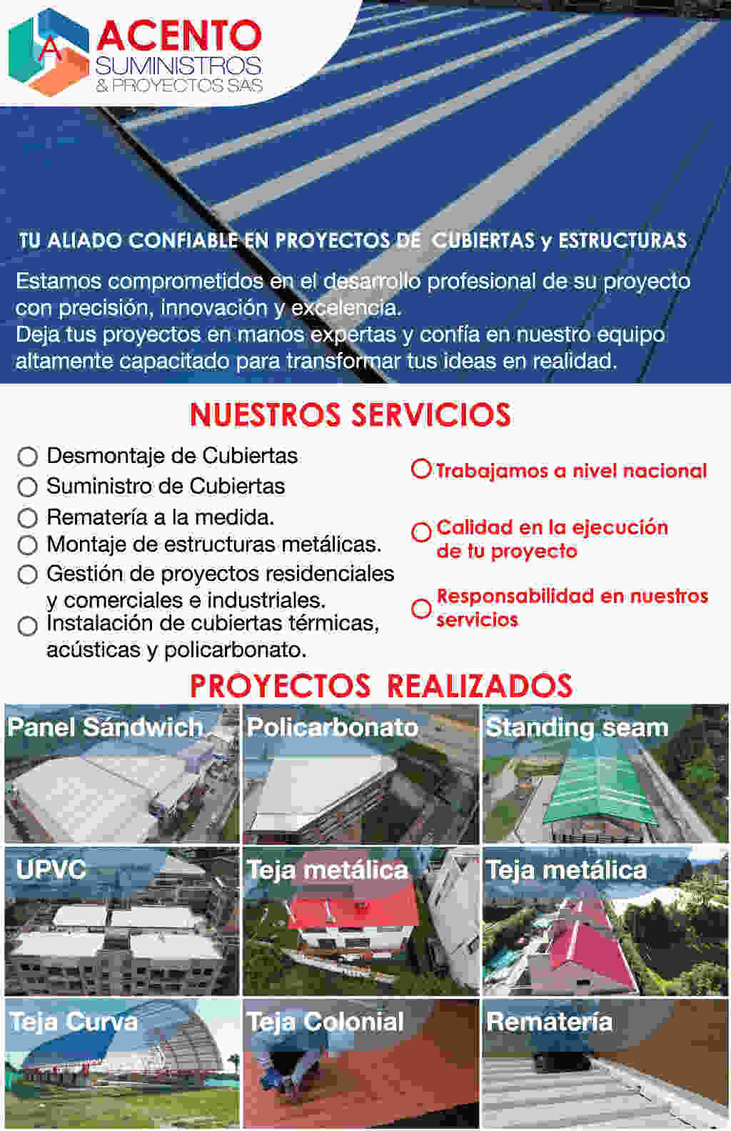 cambio de cubiertas de metalicas asbesto con certificacion a la medida Acento Suministros