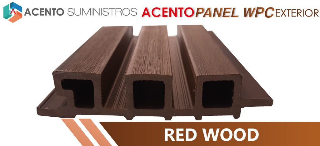 Panel WPC Wall red wood Acento-Suministros Panel exterior wall wpc para revestimiento de fachadas de color caoba o red wood