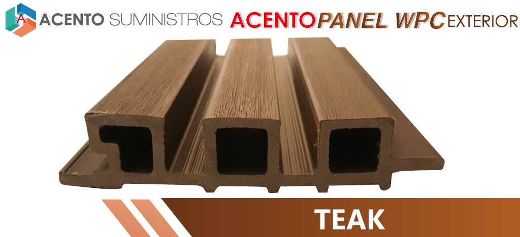 PANEL WPC PARA MURO EXTERIOR TEAK ACENTO SUMINISTROS panel para muro en WPC de 2.90 cm alto x 21cm ancho, para uso exterior en Colombia