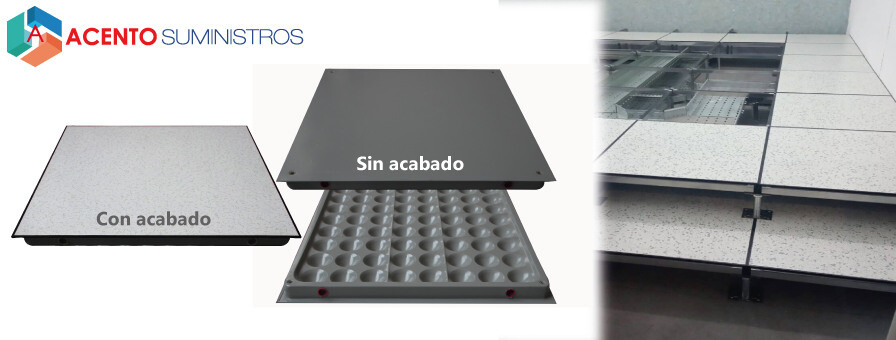 Piso Modular Técnico Elevado e Instalación Profesional Piso modular técnico elevado con paneles con acabado y sin acabado, junto a su instalación en obra mostrando la estructura y el sistema de soporte.