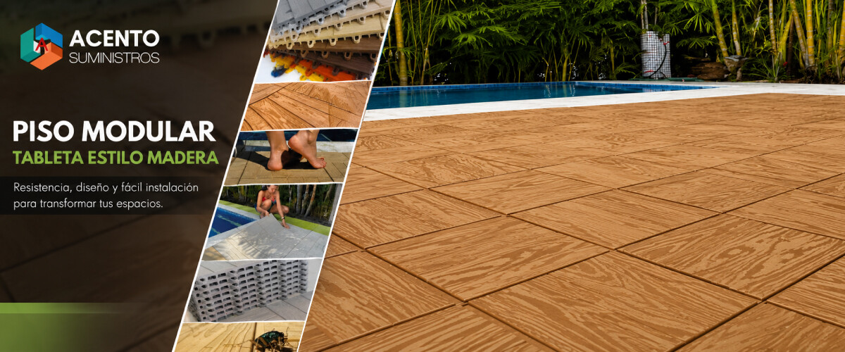 Piso Modular PVC en tableta estilo madera resistente al exterior