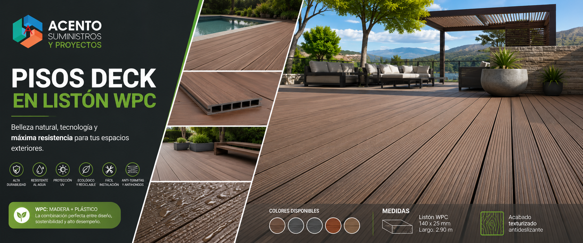 Piso Deck WPC en listones para uso en terrazas muebles exteriores